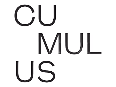Black text spelling the word CUMULUS arranged in three vertical columns on white background.