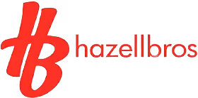 Hazellbros logo with stylized red HB letters and red text spelling hazellbros.