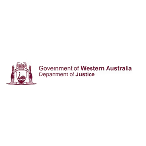 Government of Western Australia Department of Justice emblem with shield and kangaroo.