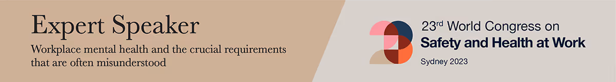 Expert Speaker banner for 23rd World Congress on Safety and Health at Work, Sydney 2023.