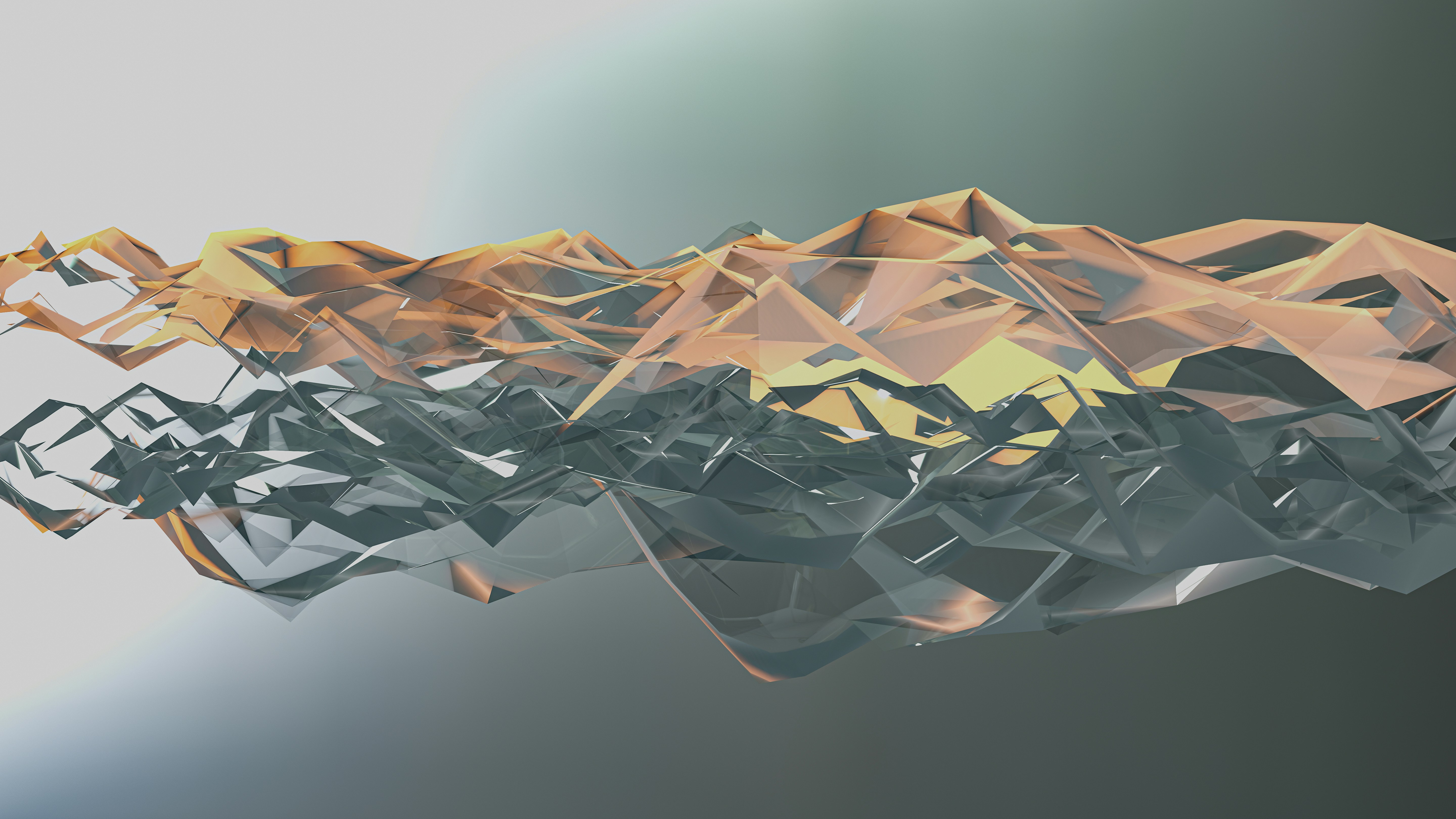 Abstract 3D cluster of curved shapes in white and blue floating against gradient background.