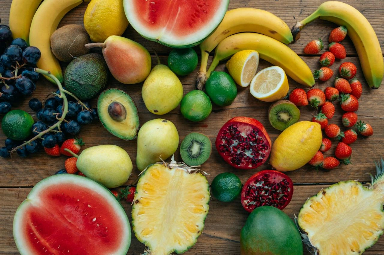 assorted-fruits-on-wooden-surface