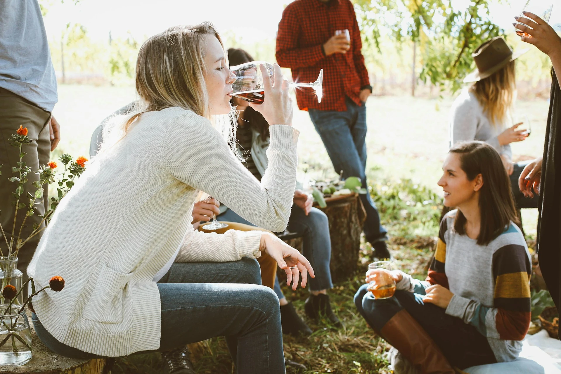 A woman drinking wine