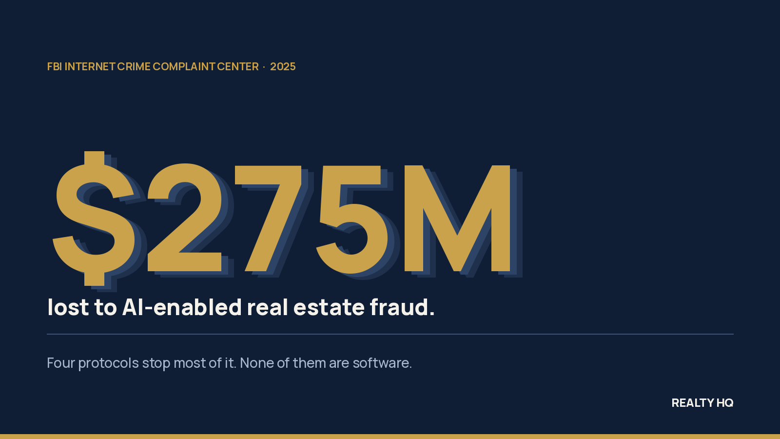 The figure $275M set large in gold with ghosted duplicate outlines behind it, evoking AI impersonation.