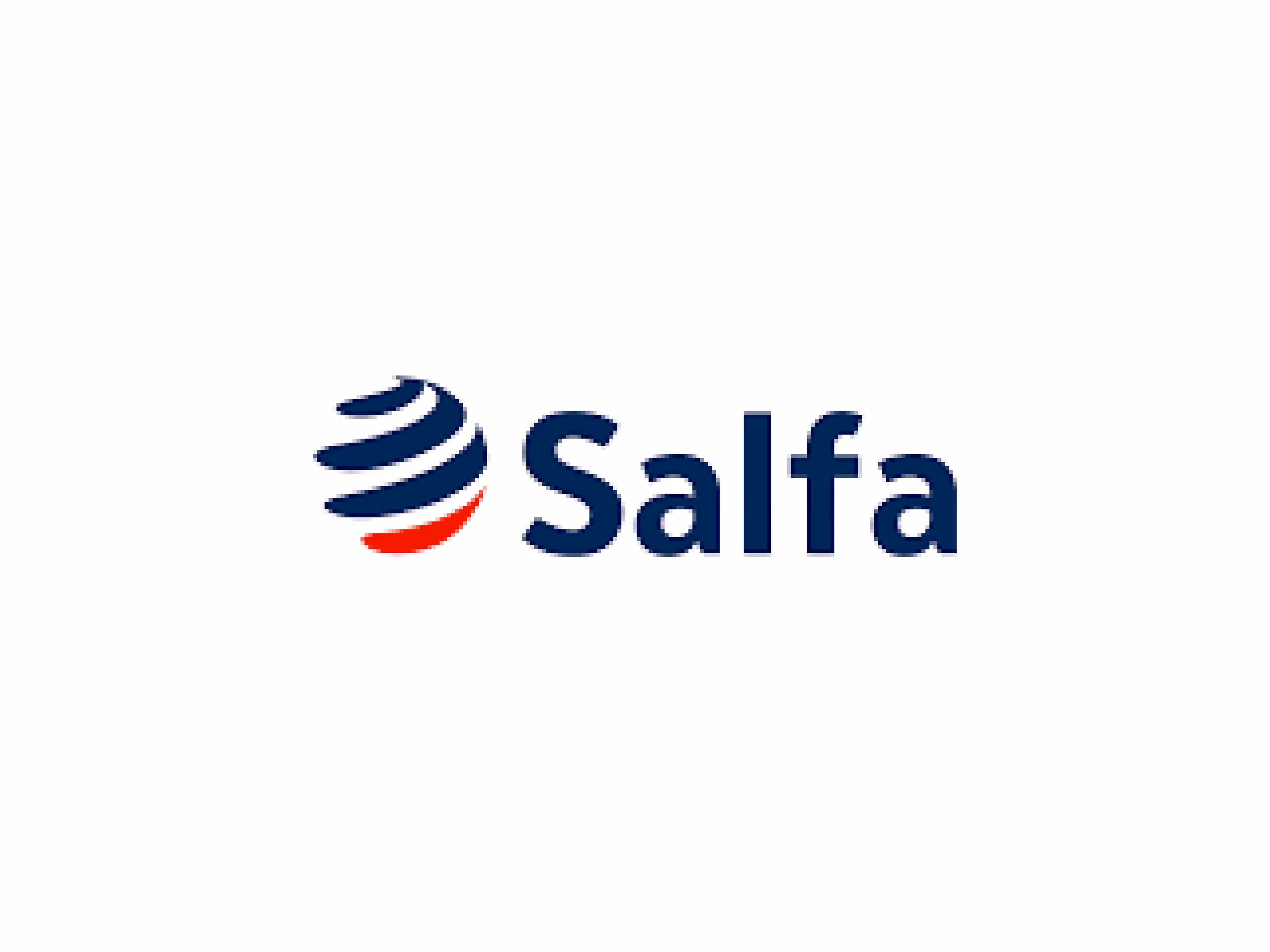 Salfa company logo with a stylized blue and red globe symbol to the left of the text.