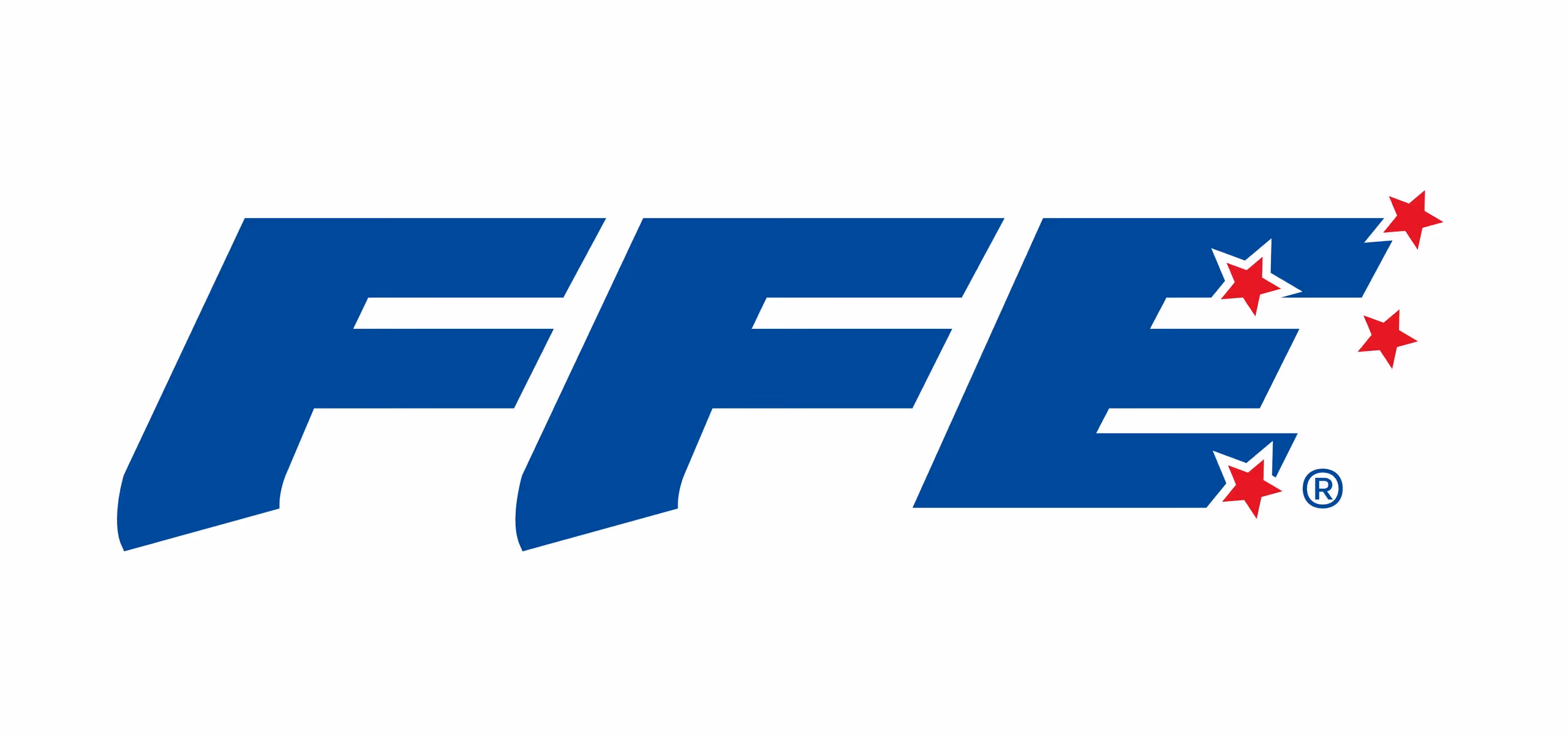 FFE logo in blue letters with five red stars around the letter E.
