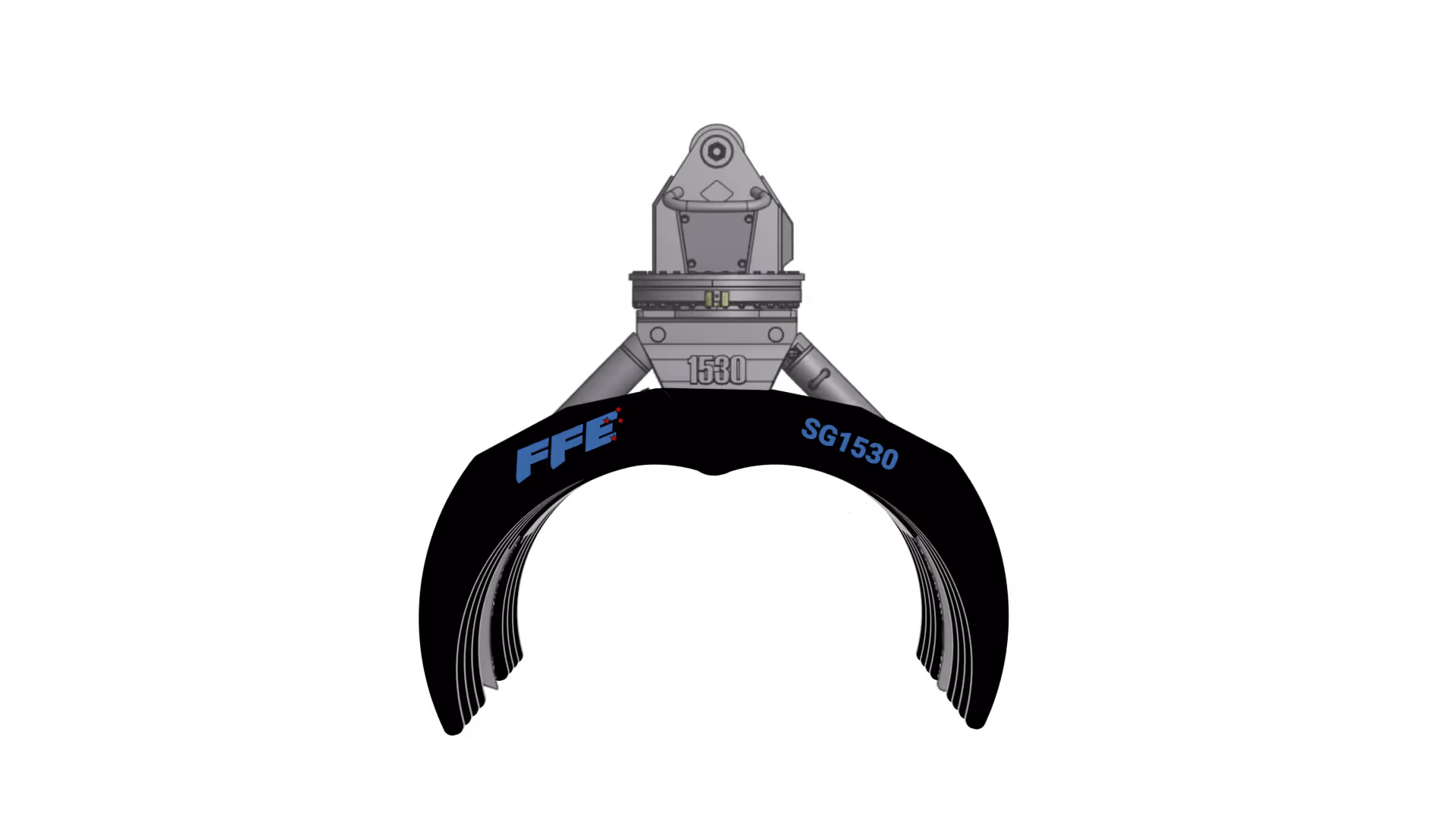 Black industrial grapple with text 'FFE' and 'SG1530' on arms and number 1530 on the center part.