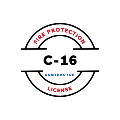 Fire protection license badge labeled C-16 contractor.