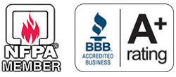 Logos of NFPA Member and BBB Accredited Business with A+ rating.