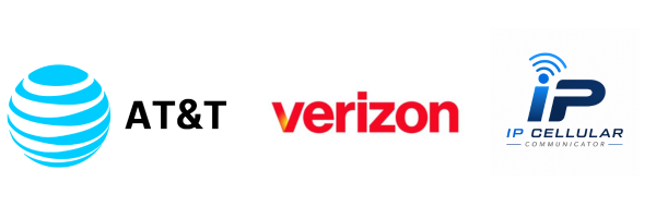 Logos of AT&T, Verizon, and IP Cellular Communicator.