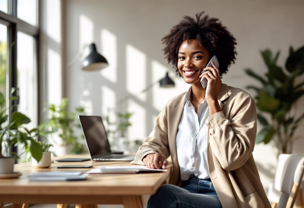 image of a person on a phone call (for a productivity tools business)