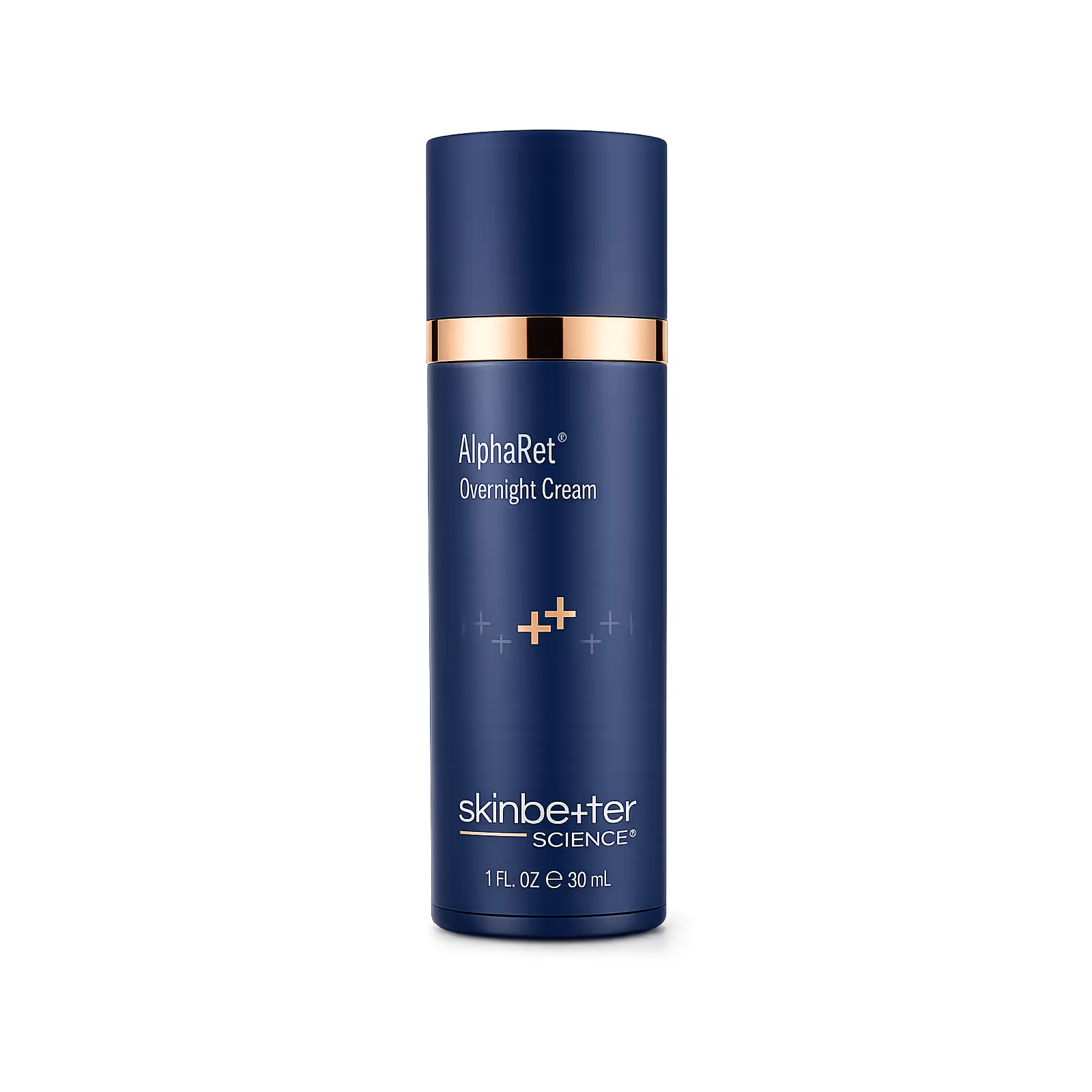 Blue and gold bottle of skinbetter science AlphaRet Overnight Cream, 1 fl oz 30 mL.