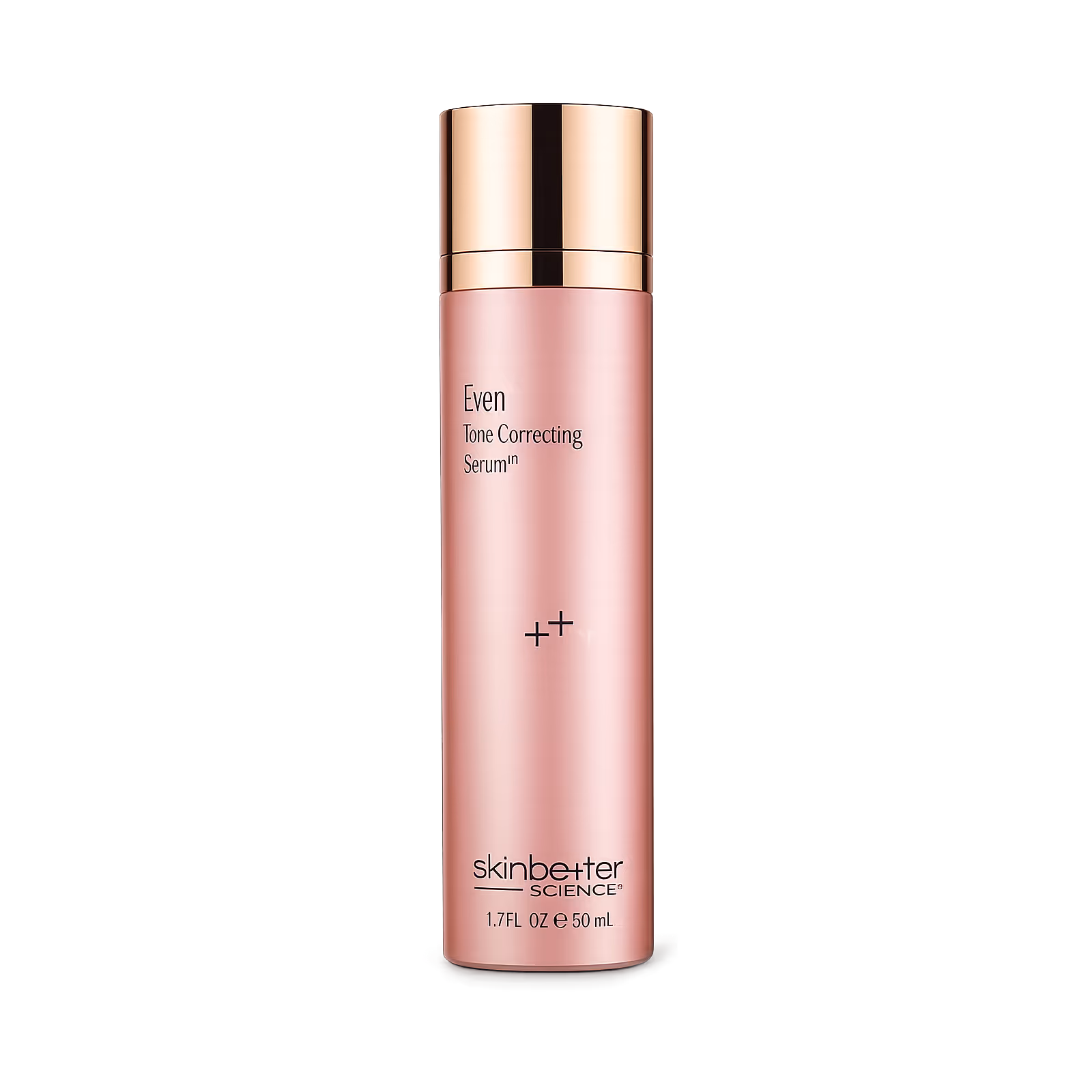 Skinbetter Science Even Tone Correcting Serum bottle with rose gold cap and pink label, 1.7 fl oz.