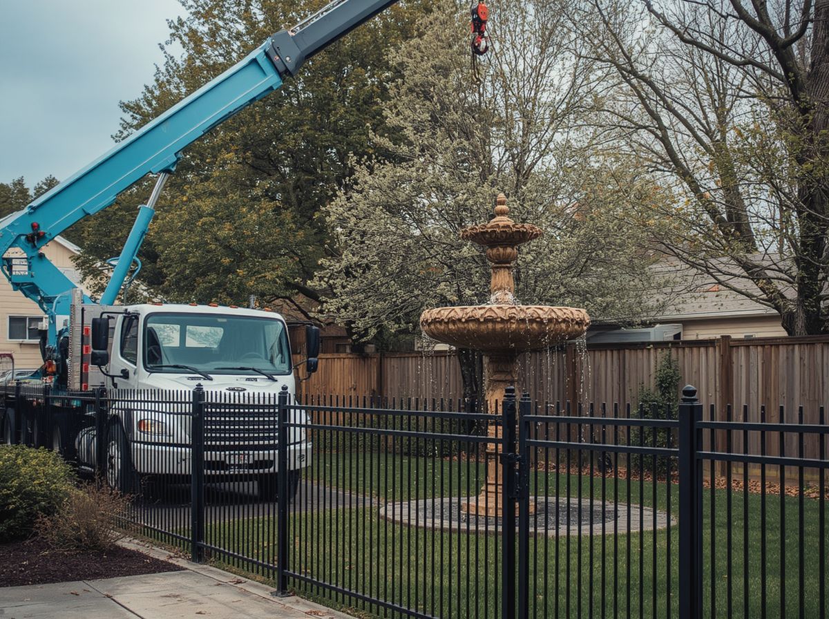 Hiab truck lifting a water fountain