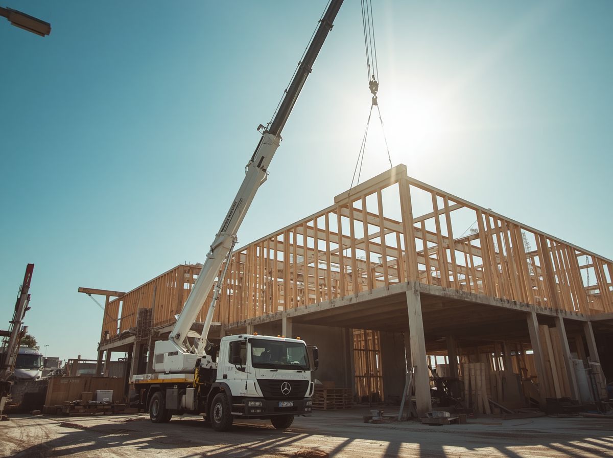 Hiab truck lifting building materials