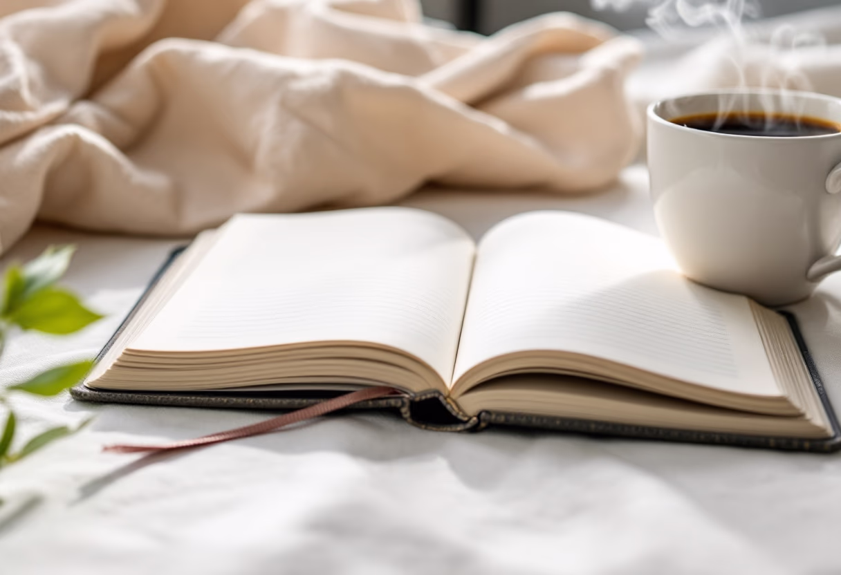 image of a notebook and a coffee cup on a desk (for a personal coach & consultant)