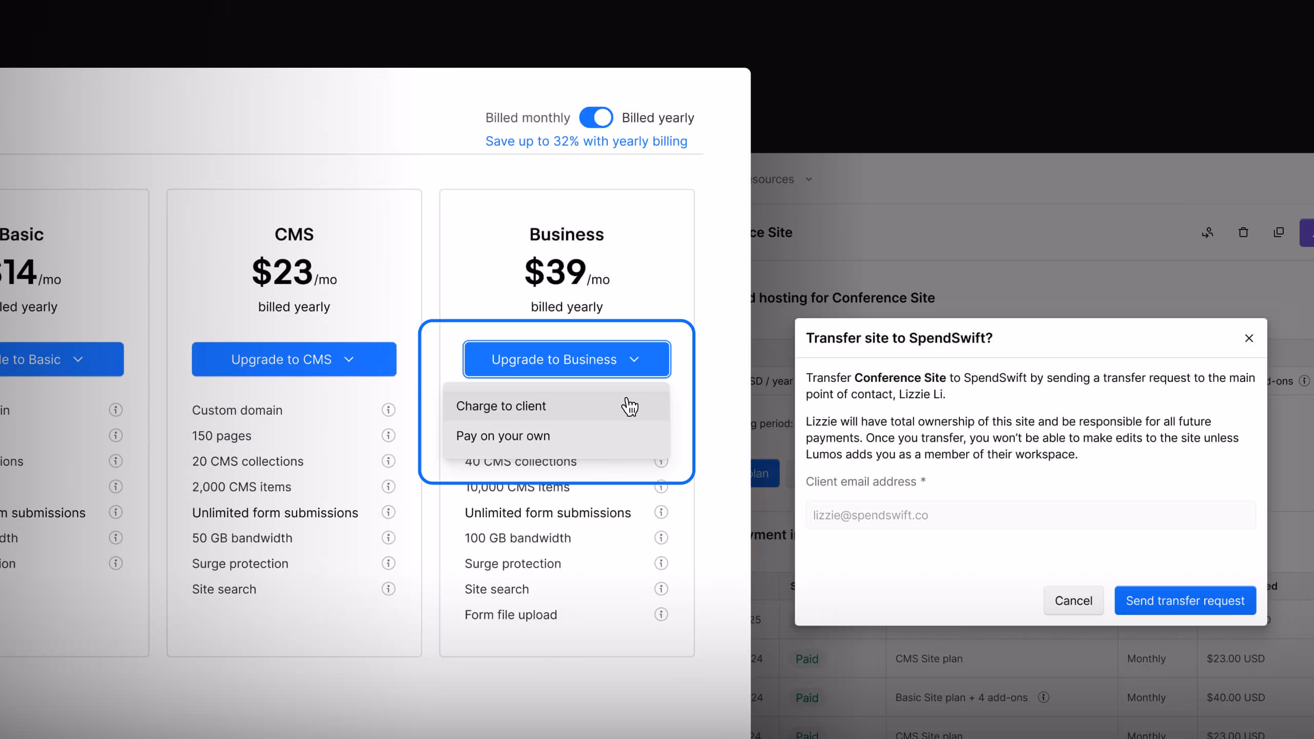 Webflow hosting plans