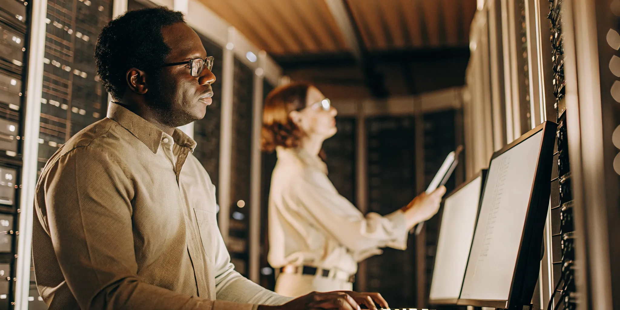 DevSecOps team analyzing container security scan results in a modern operations center environment
