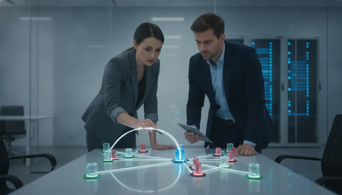 Security analysts tracing connected nodes in a simulated attack path