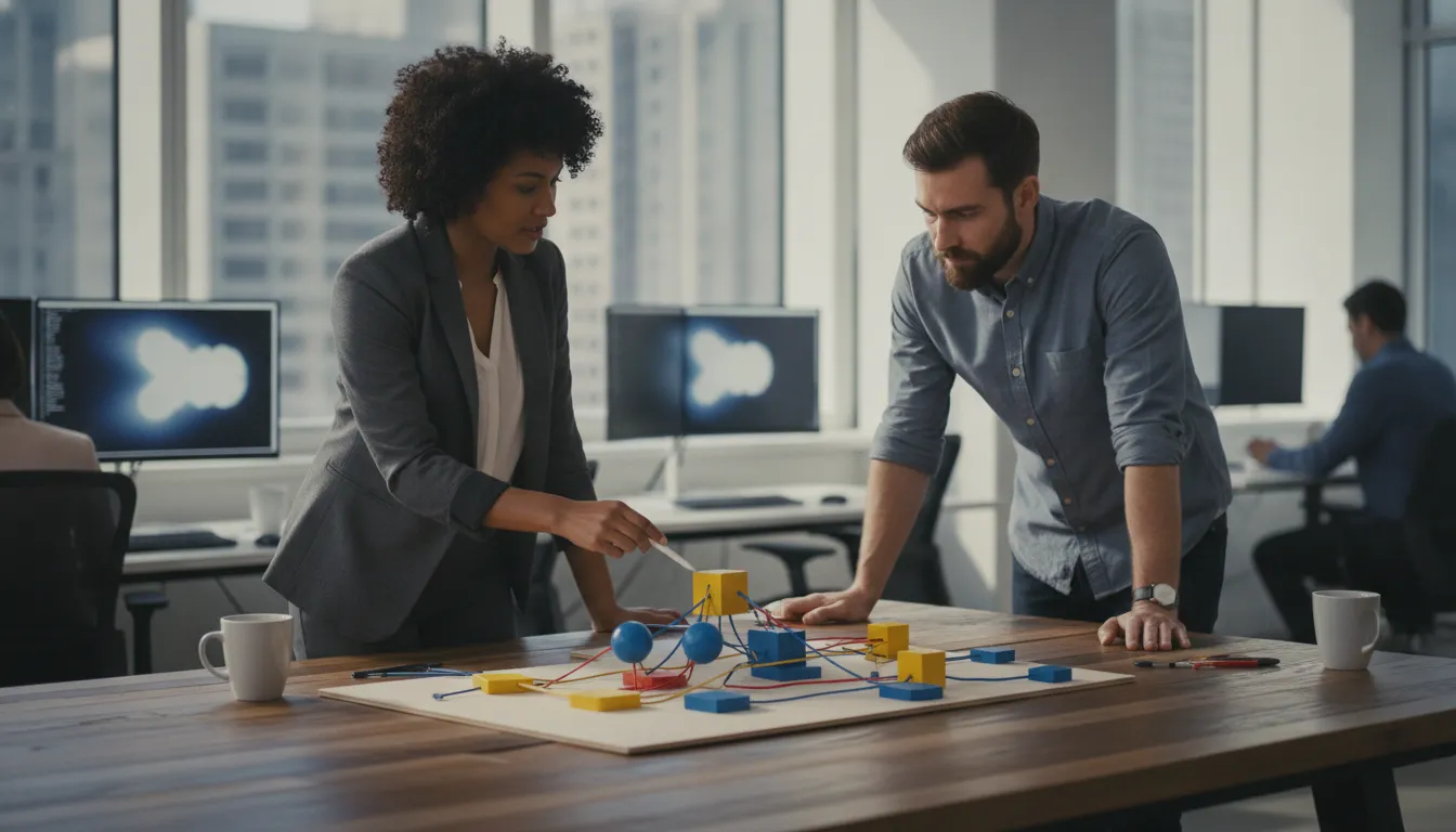 Security architects reviewing risk platform data architecture