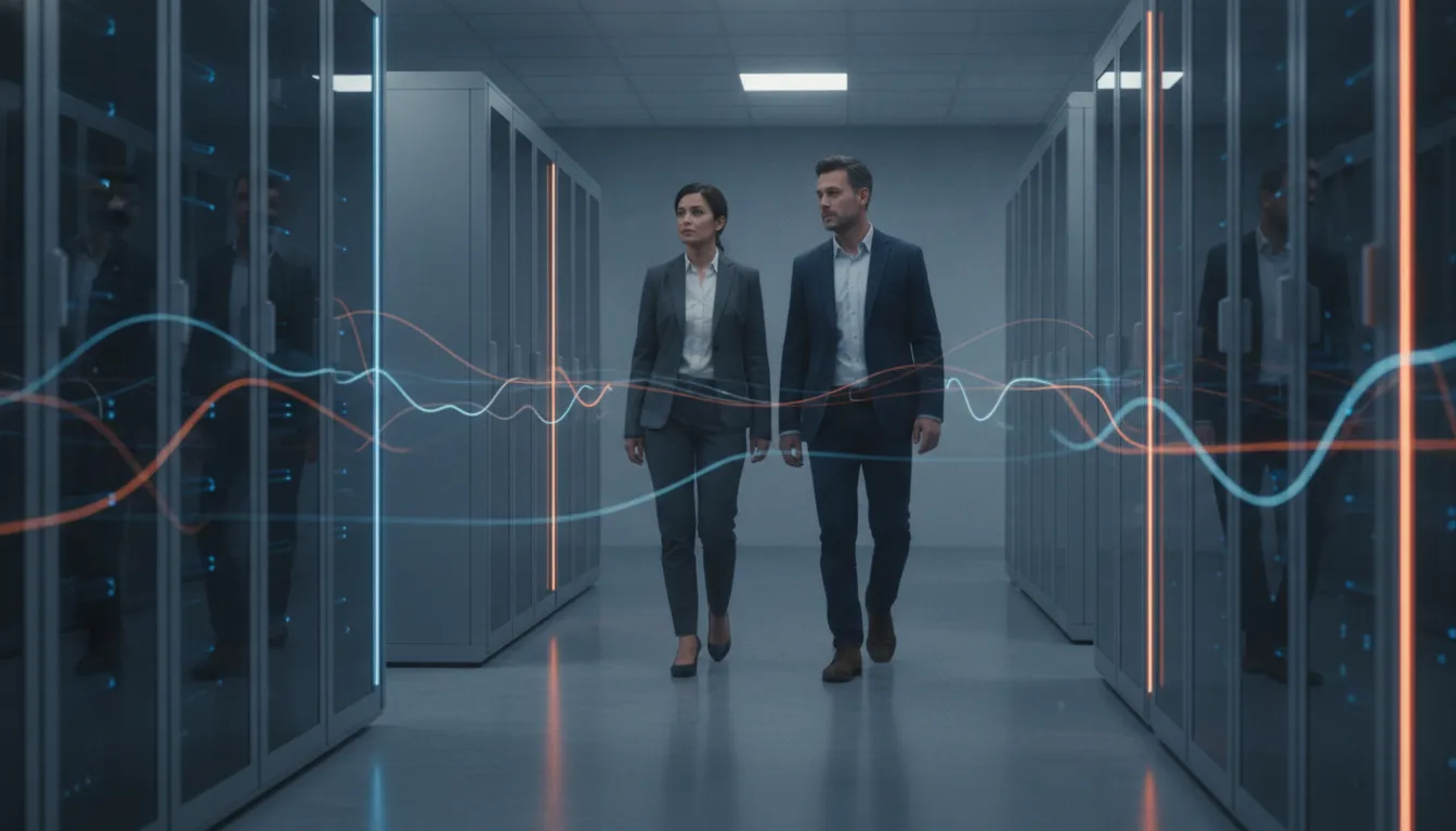 Security architects reviewing connected data in an enterprise server environment