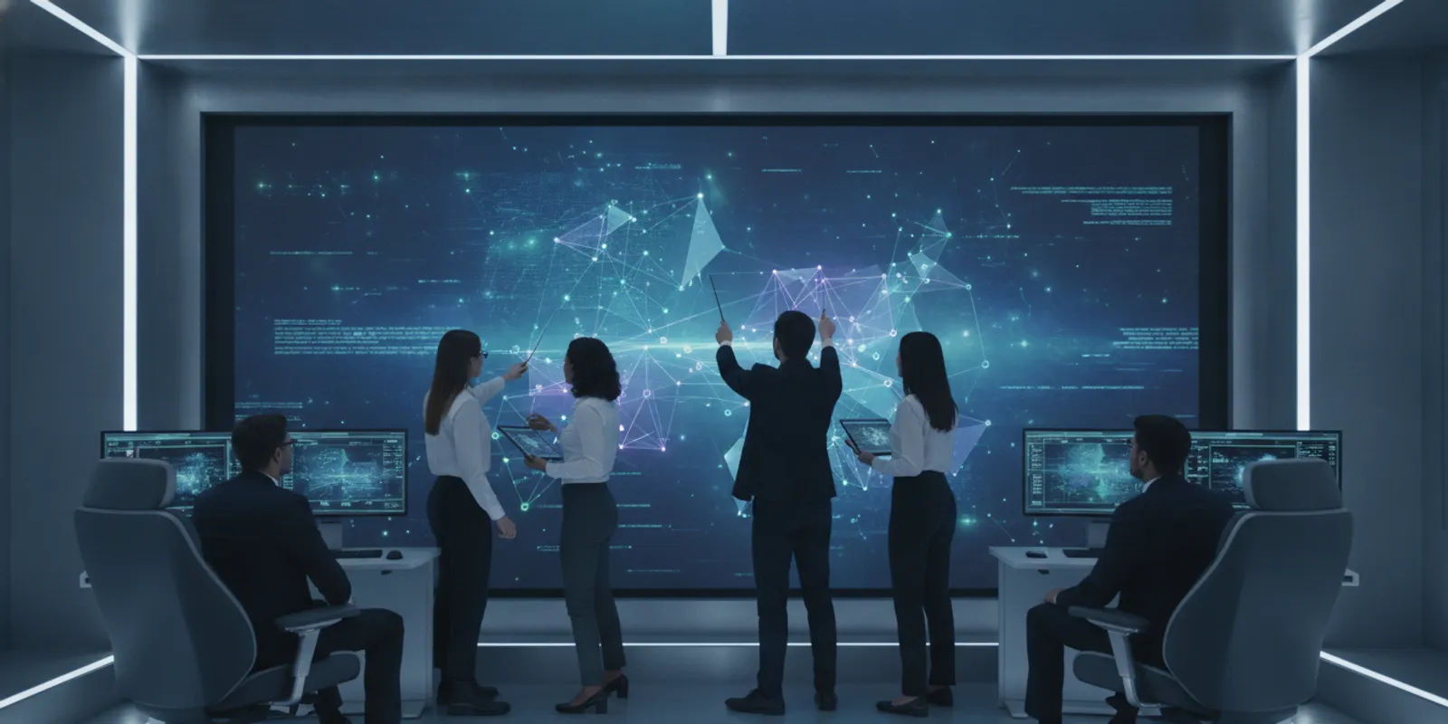 Security team reviewing vulnerability findings and remediation priorities on a large shared screen