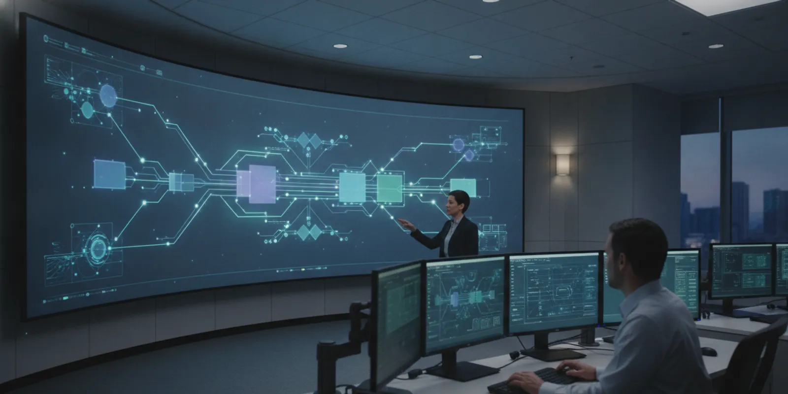 autonomous AI security workflow in a modern operations center