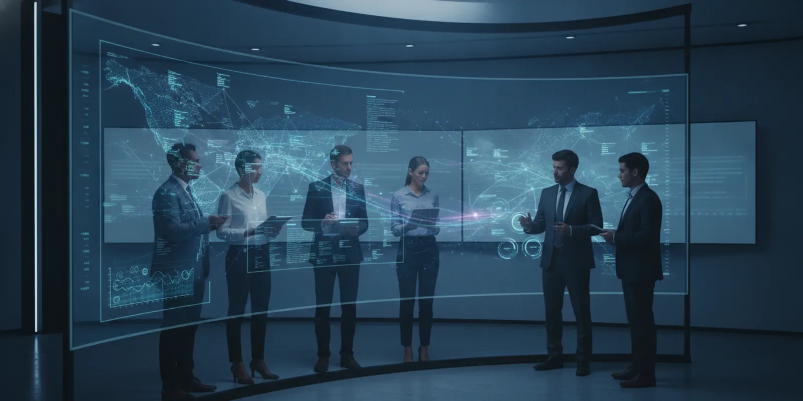 Enterprise security team reviewing an attack surface map on a large display