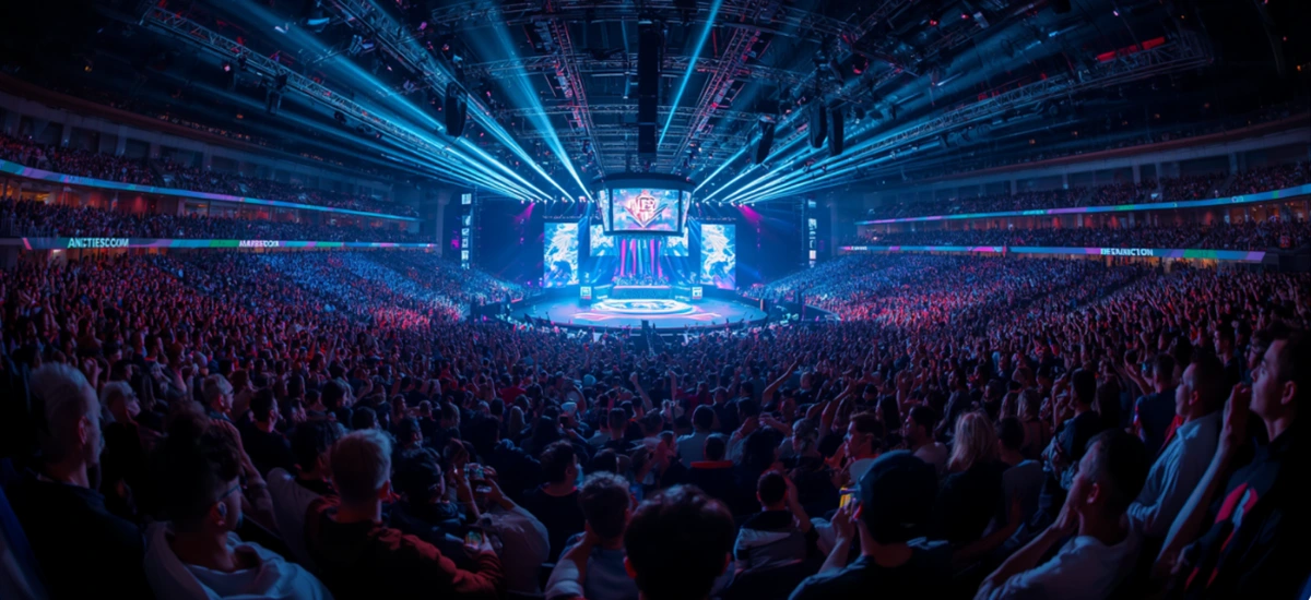 Gaming event at a stadium full of people.