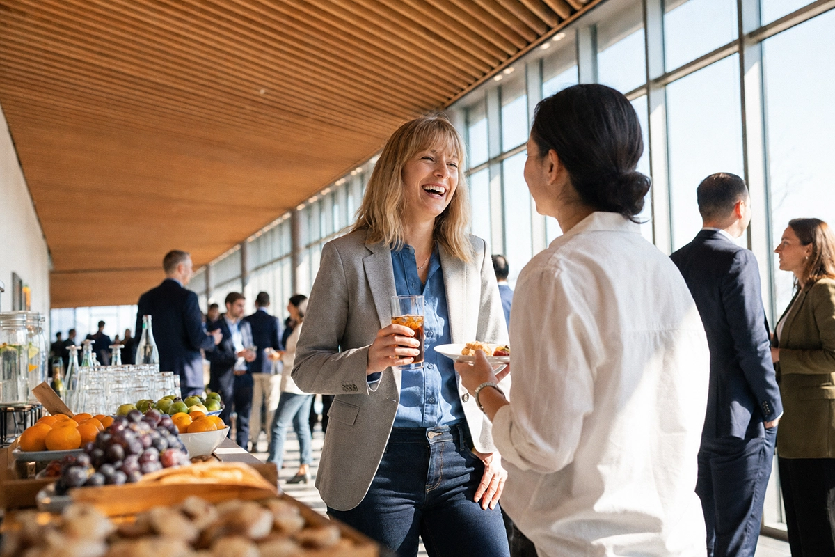 Event guests networking during a professional hospitality reception.