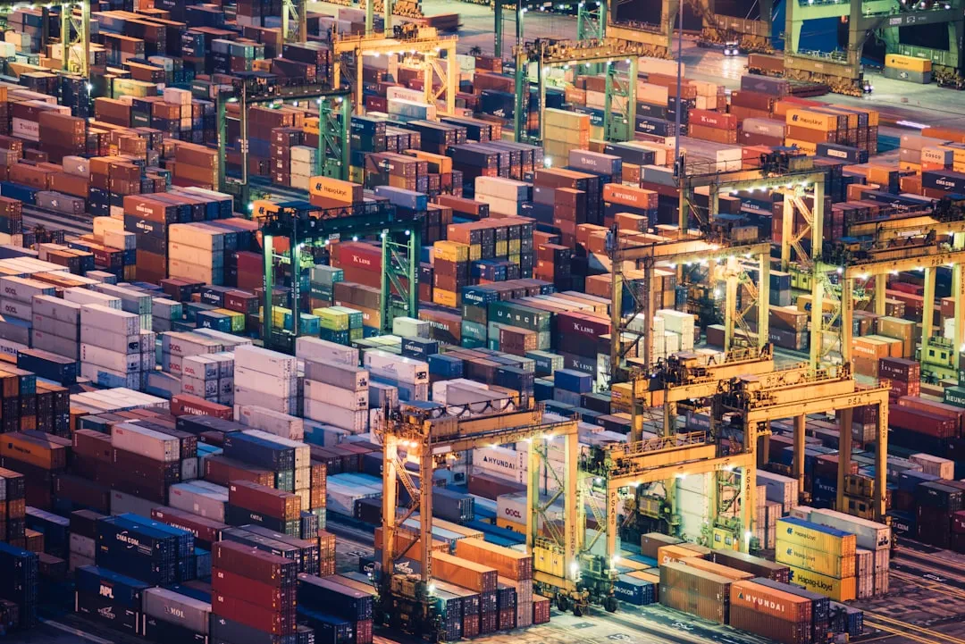 aerial view of intermodal containers. Photo by CHUTTERSNAP on Unsplash