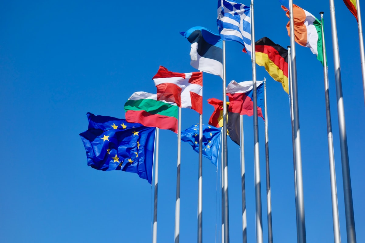 a bunch of flags that are flying in the air — Photo by Antoine Schibler on Unsplash