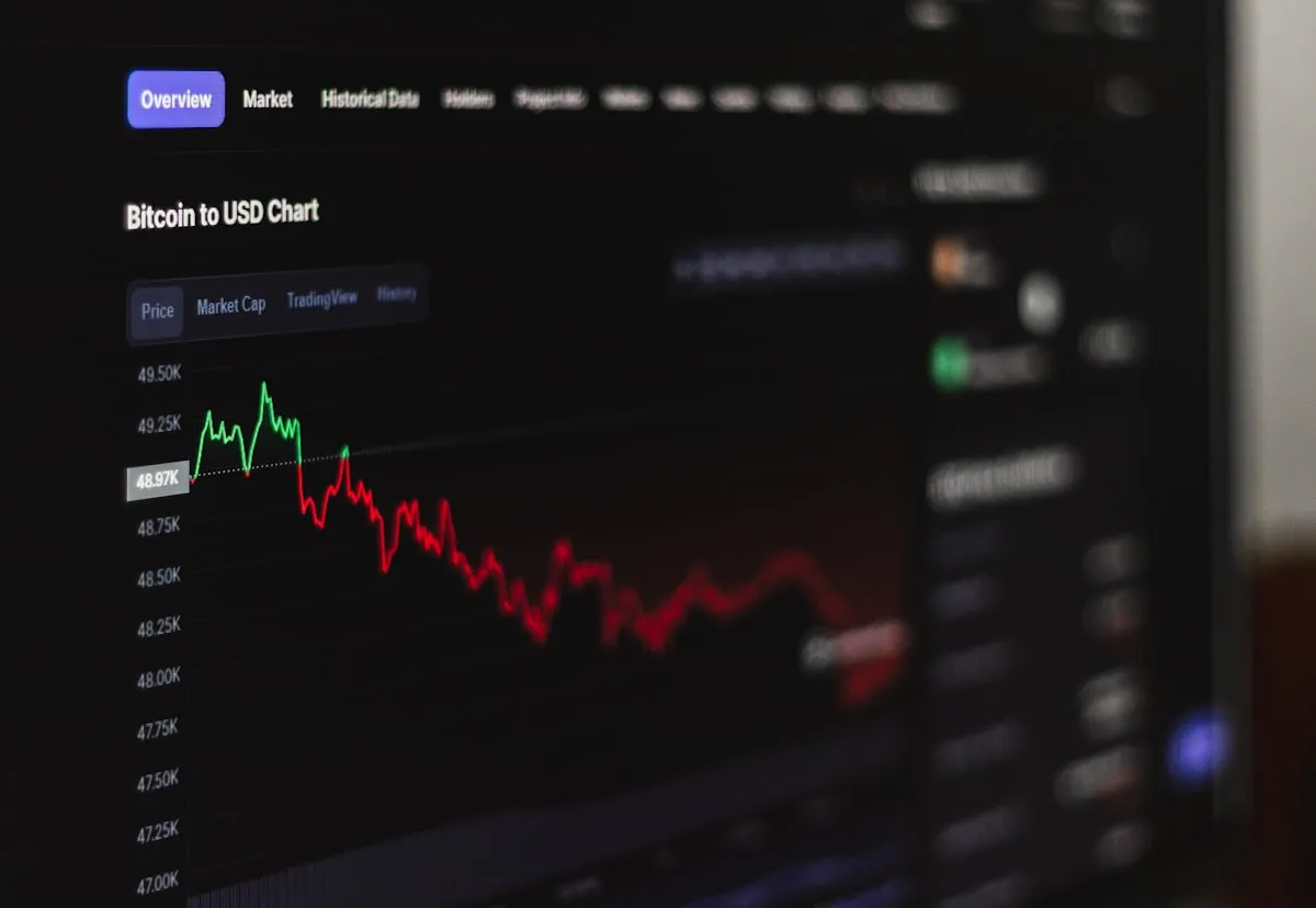 a computer screen displaying a stock market chart, Photo by Behnam Norouzi on Unsplash