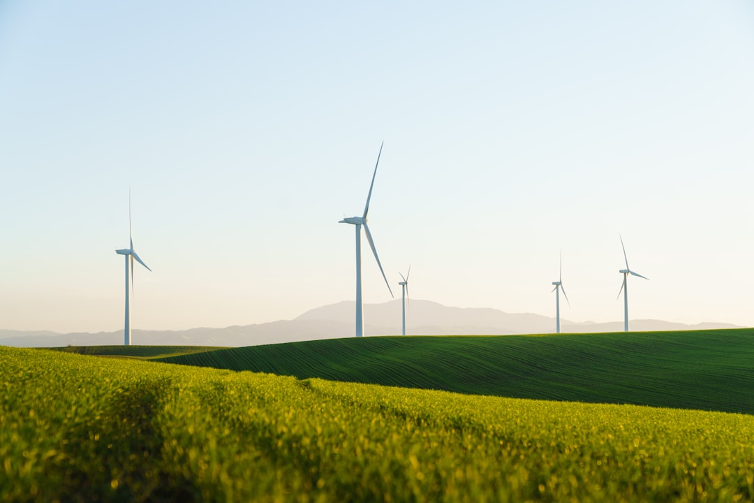 a field of green grass with wind turbines in the background, Photo by Zac Wolff on Unsplash