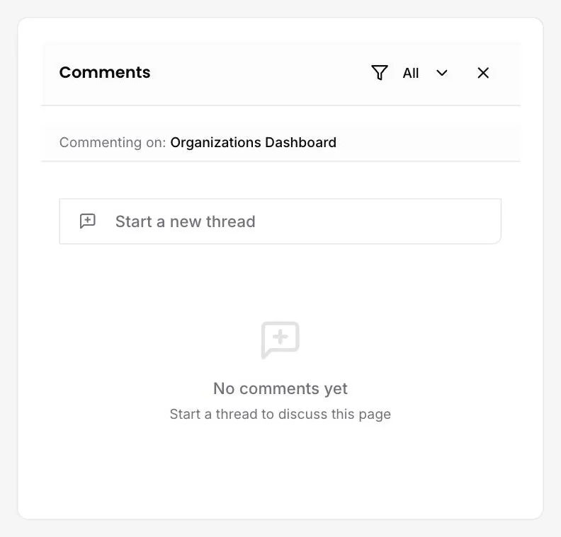 The comments panel in the DitchCarbon portal, naming the page being commented on and offering to start a thread on it.