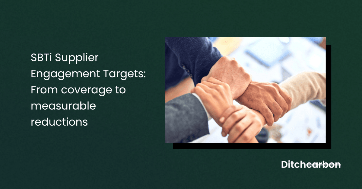 Title card reading "SBTi Supplier Engagement Targets: From coverage to measurable reductions" beside a photo of several hands gripping each other's wrists