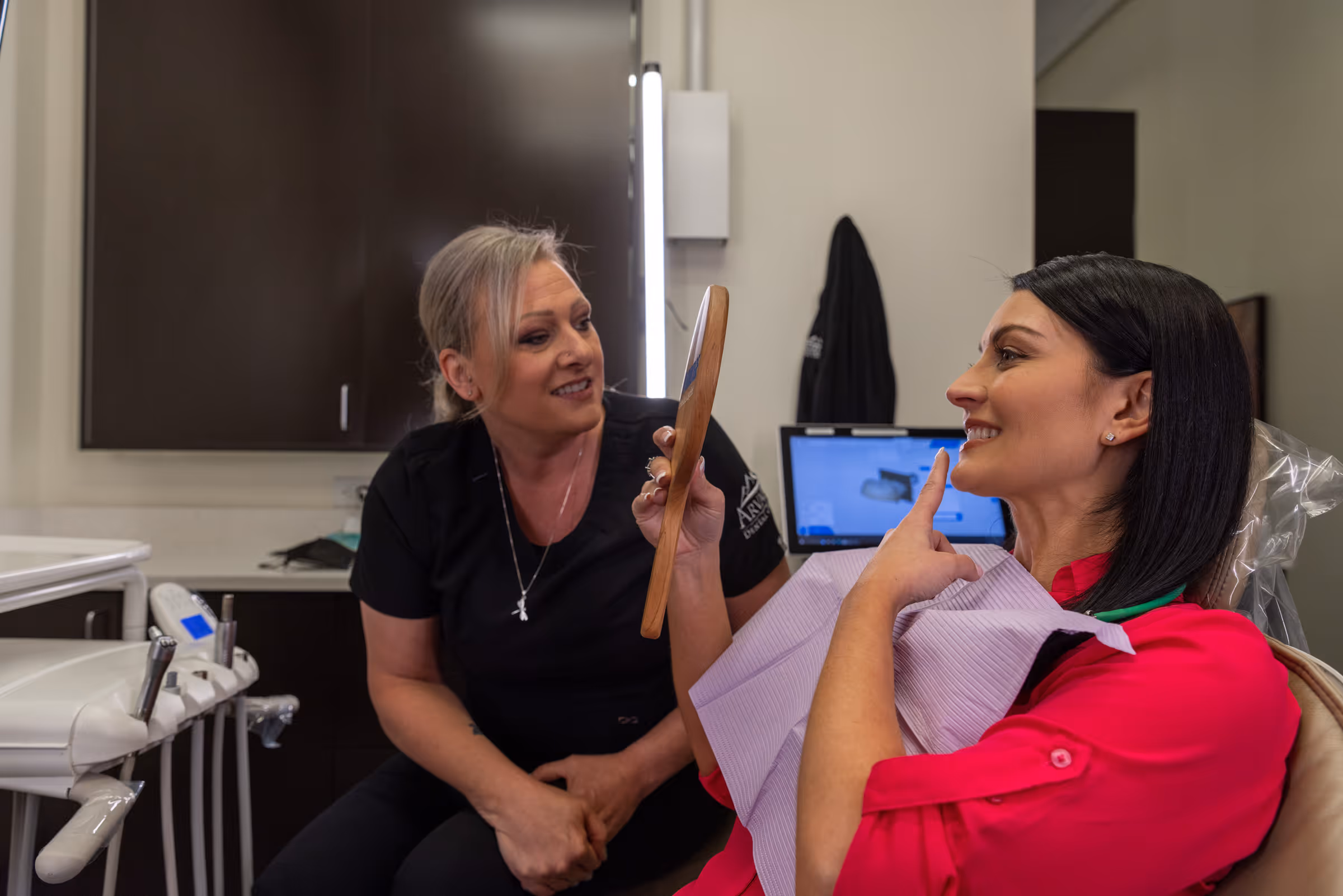 Trying on prototype zirconia dental implants at Arvada Dental Center & Implants