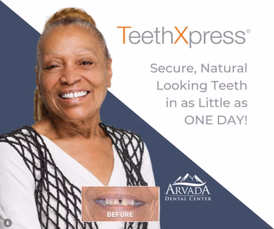 Same-day dental implant patient result at Arvada Dental Center & Implants in Arvada, CO