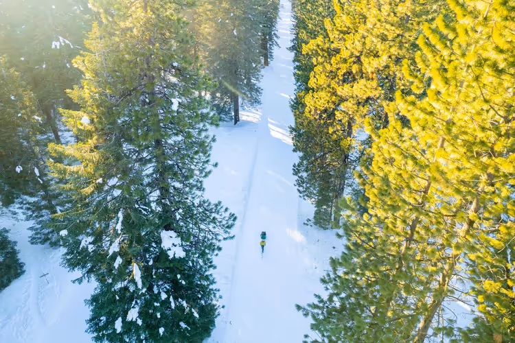 Overhead view of snowy trails at the Mt Shasta Nordic Center