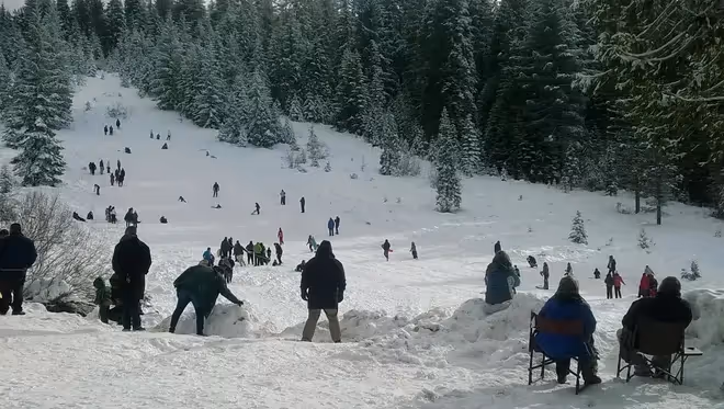 Sledders at Snowman's Hill