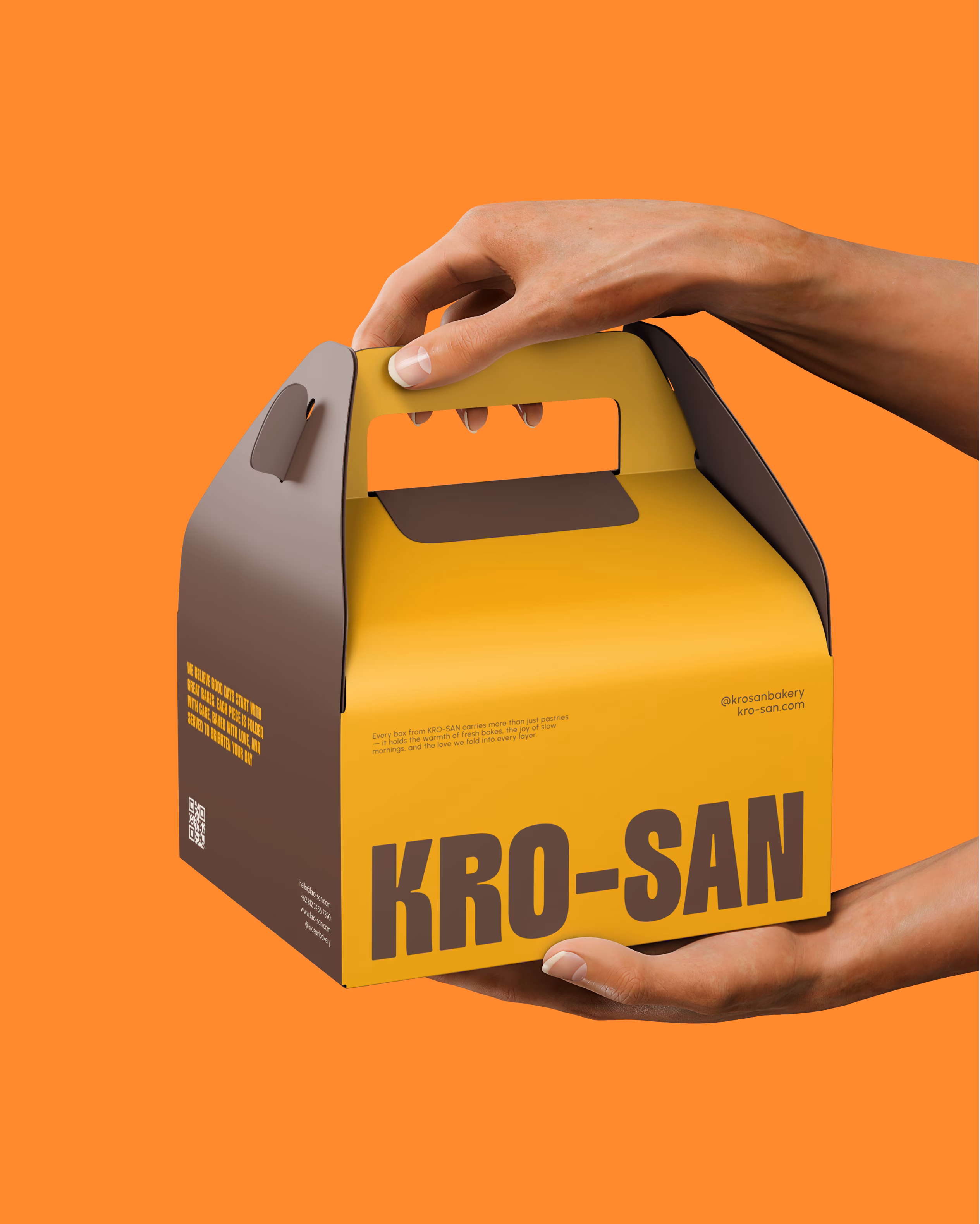 Krosan Bakery takeaway box product shot featuring brand packaging design