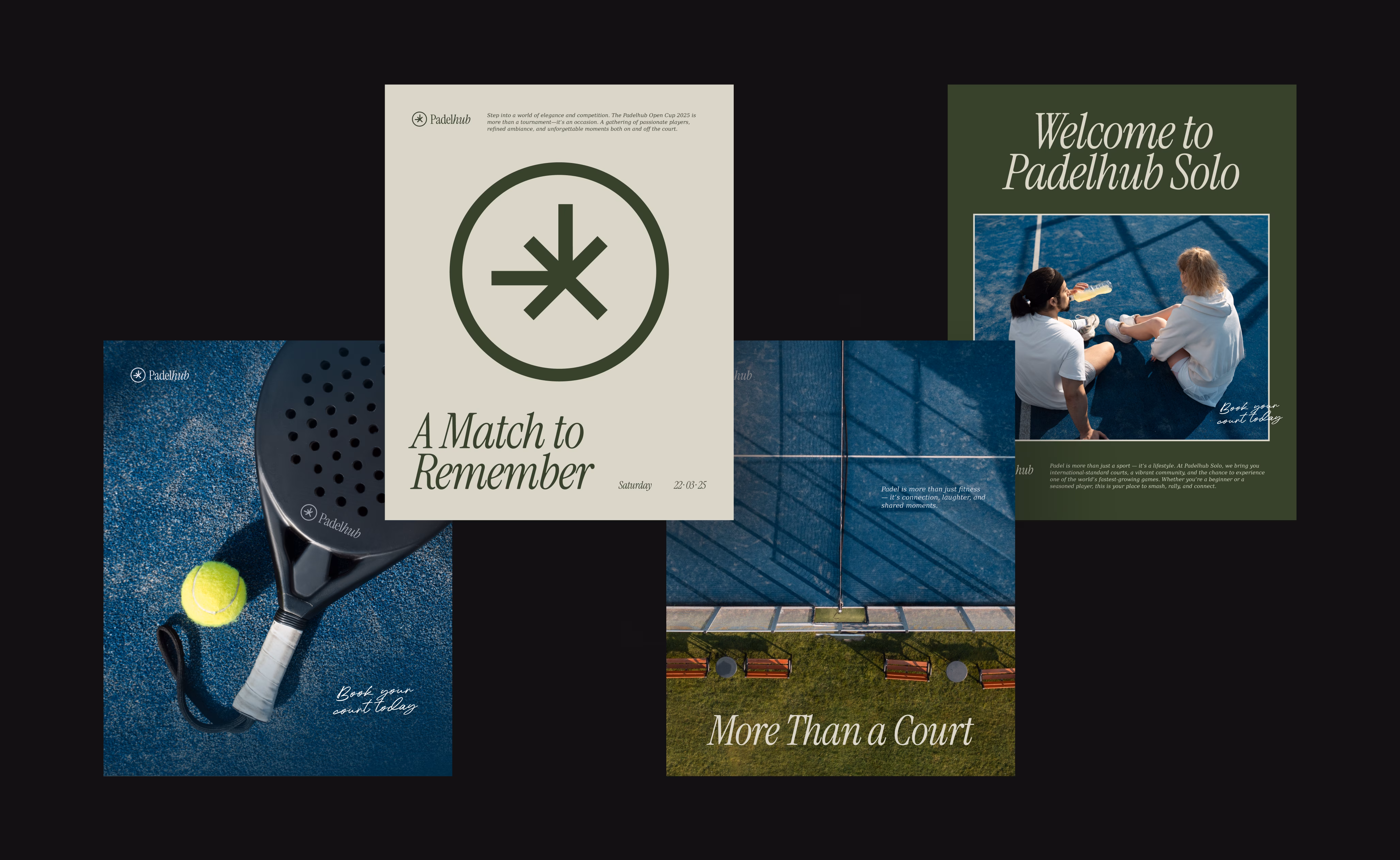 Padelhub poster graphics and court application showing brand presence