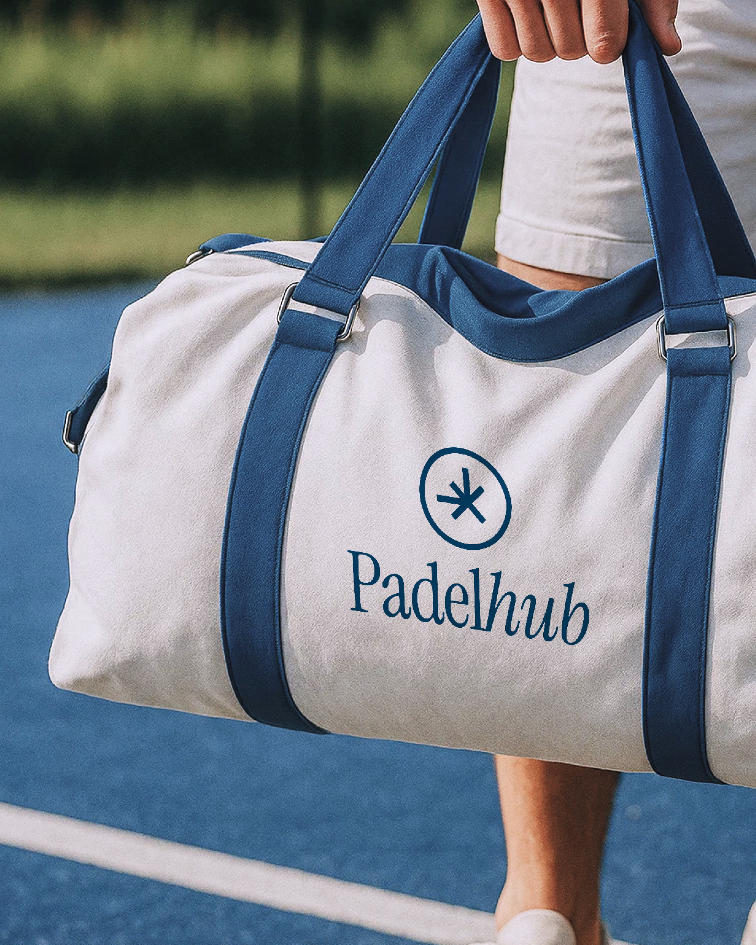 Padelhub lifestyle photography featuring padel equipment on branded court