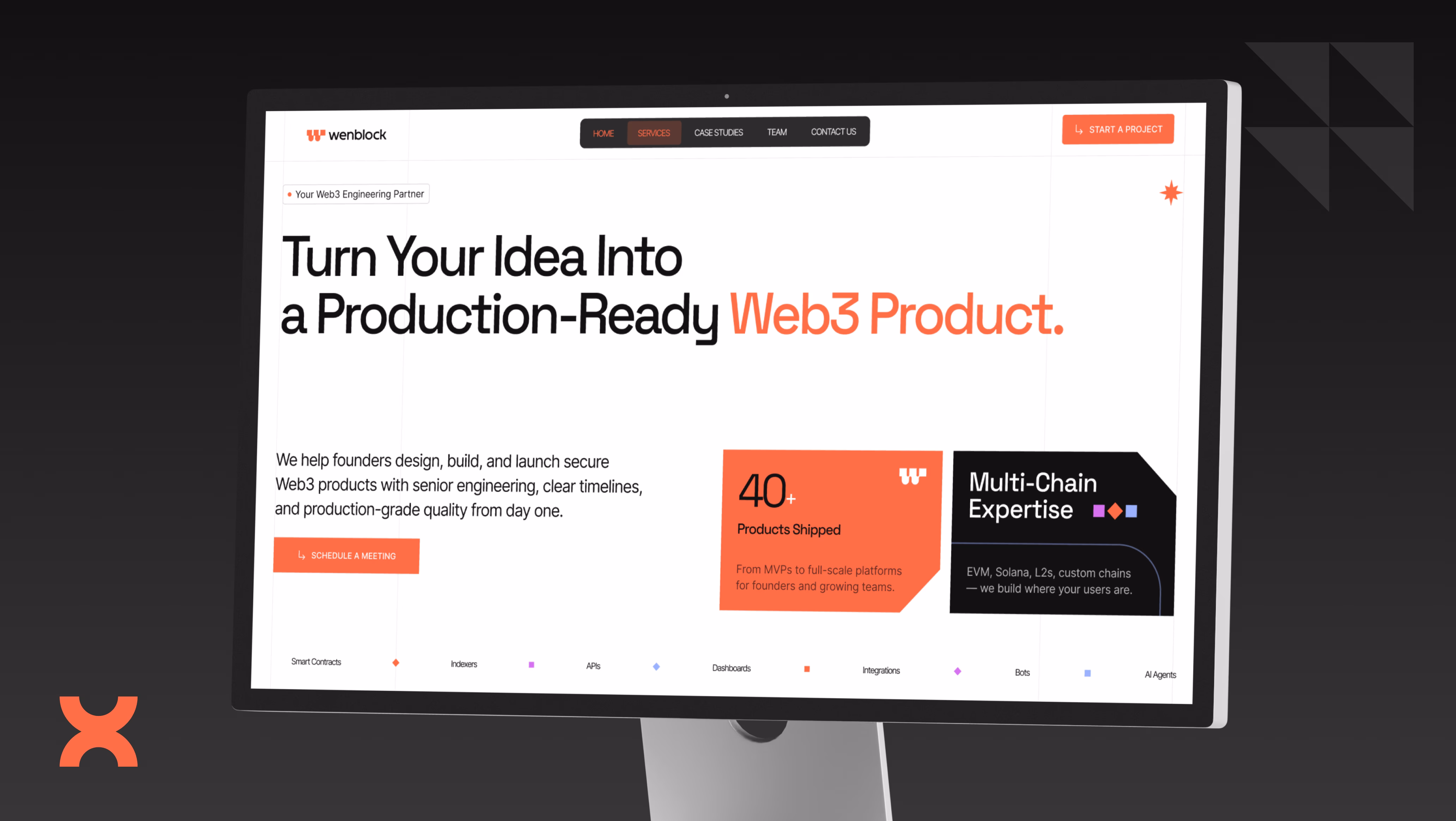 Wenblock SAS website design showing hero messaging "Your Web3 Engineering Partner" by Hatypo Studio