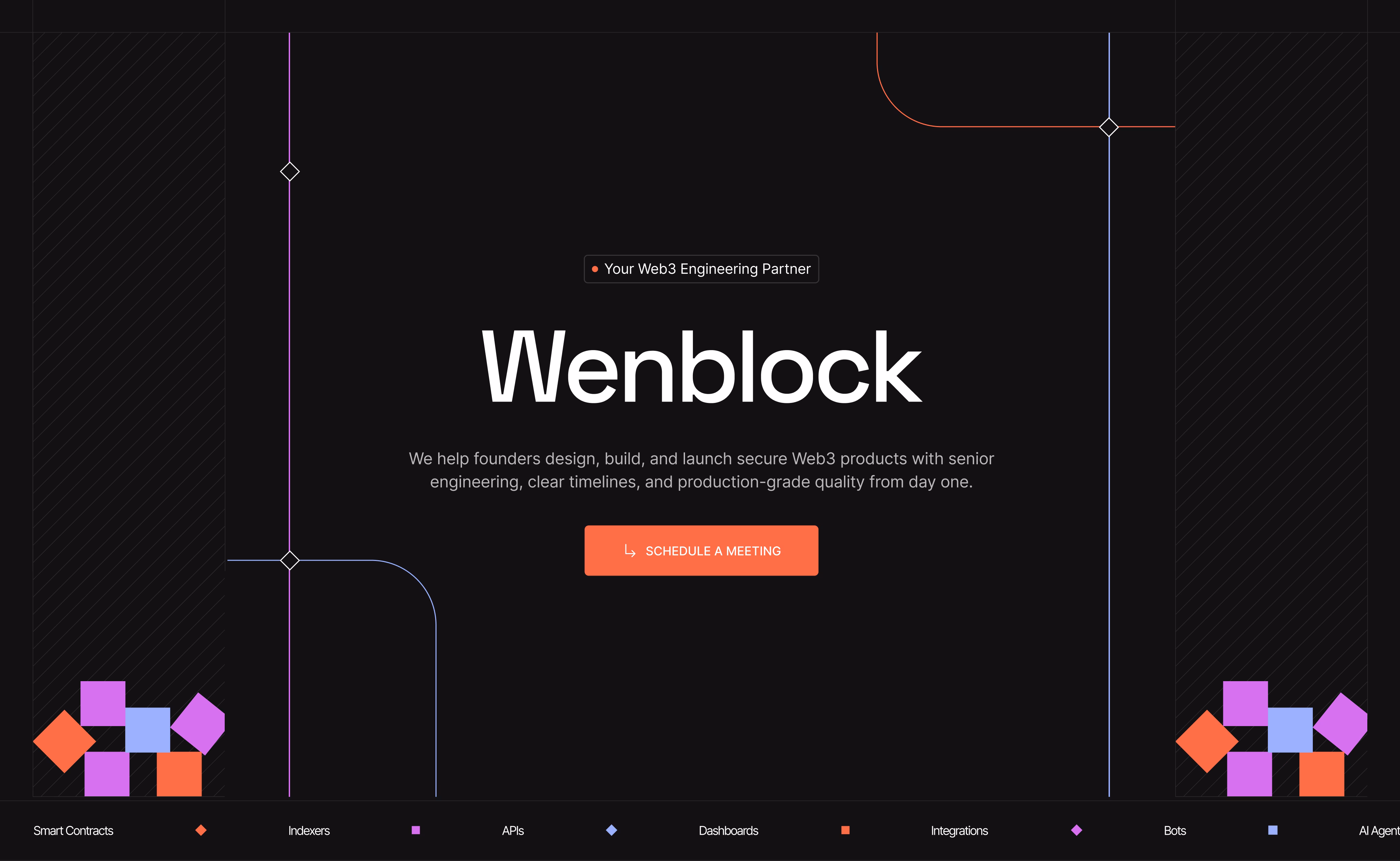 Wenblock brand identity system showing Space Grotesk typeface and color palette including oranye, purpla, and sky blue by Hatypo Studio