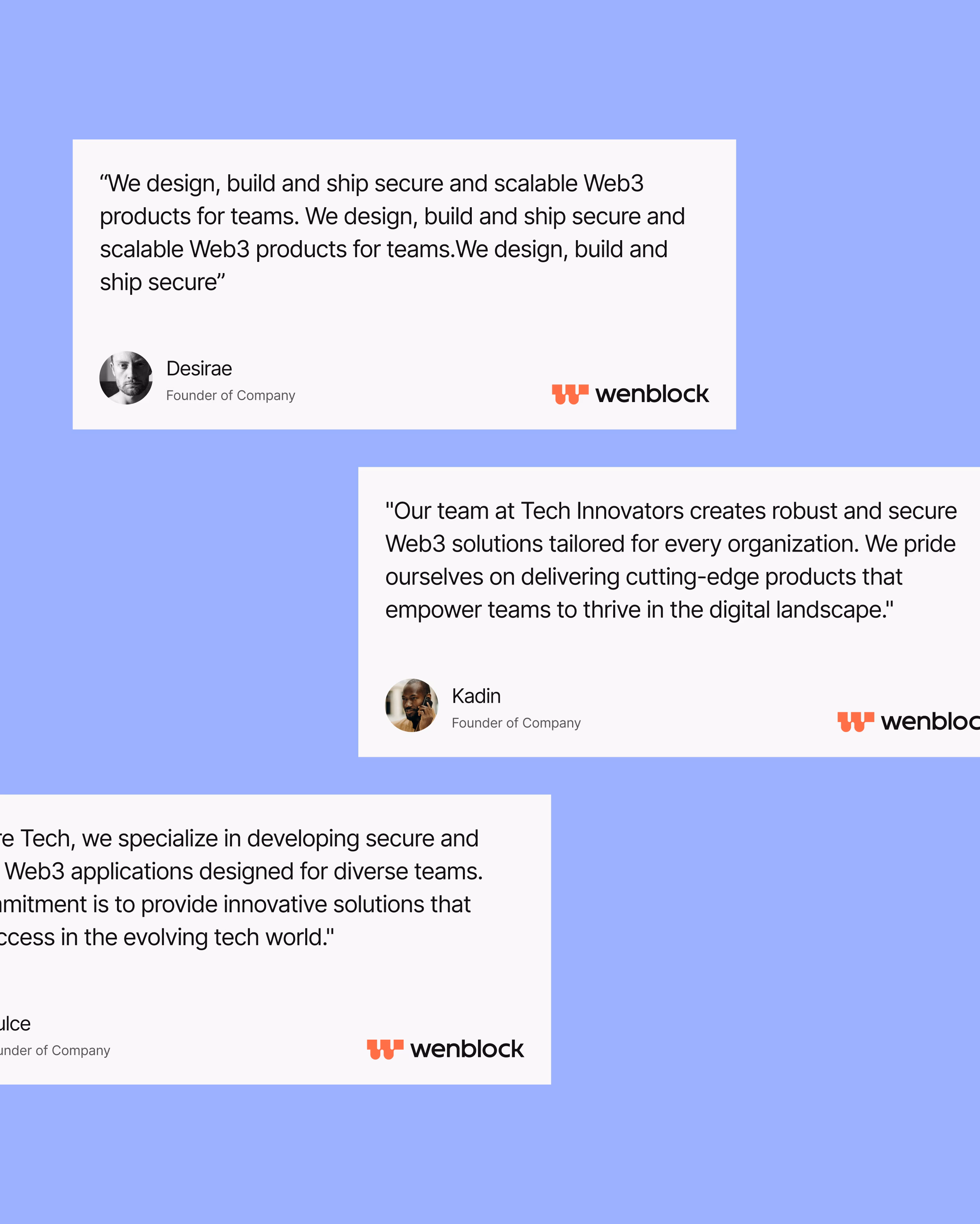 Wenblock website design featuring client testimonials and founder quotes section by Hatypo Studio