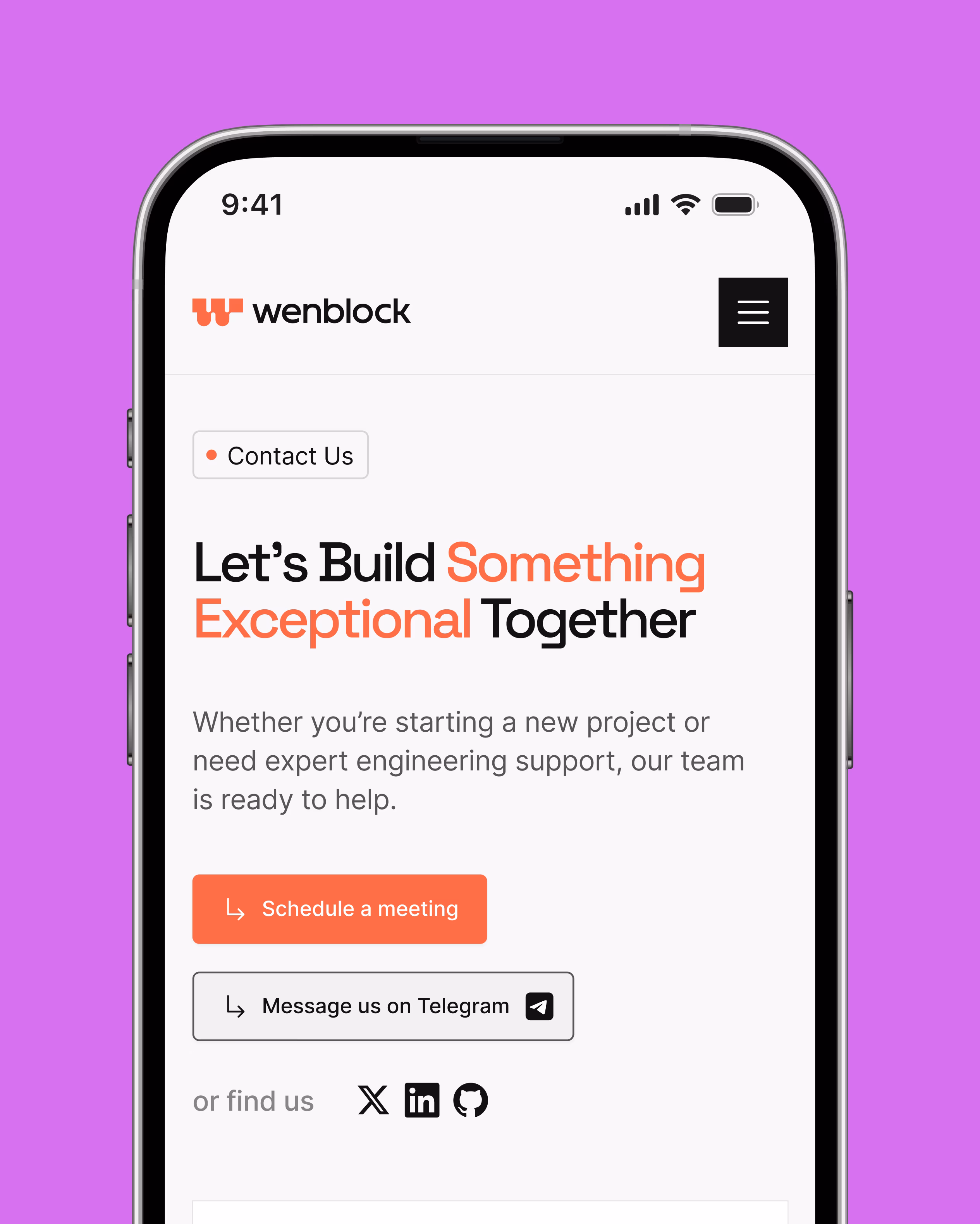 Wenblock website design showing contact form for project inquiries and business development by Hatypo Studio