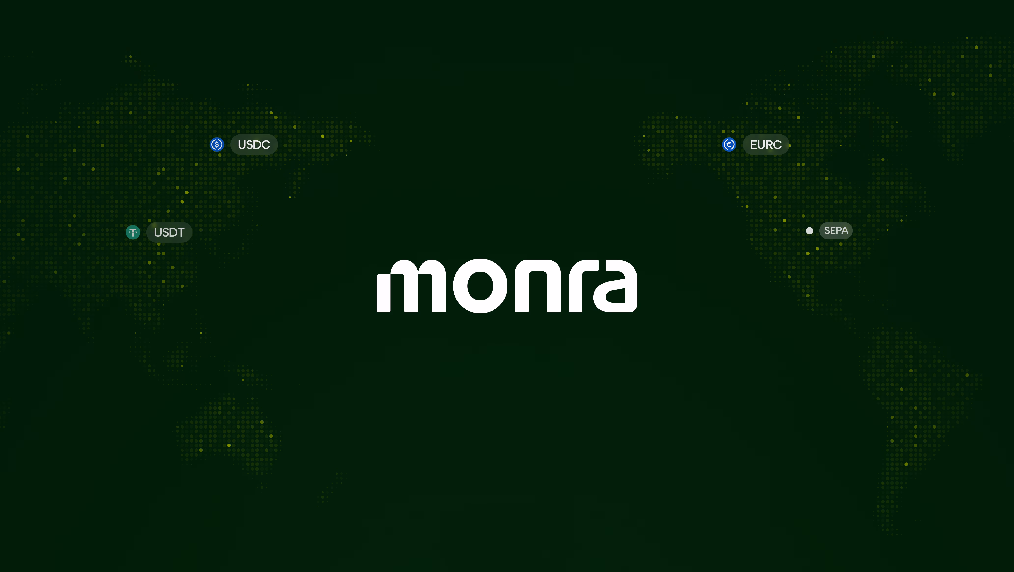 Monra fintech website design showing hero messaging with stablecoin dashboard featuring USDC and USDT by Hatypo Studio