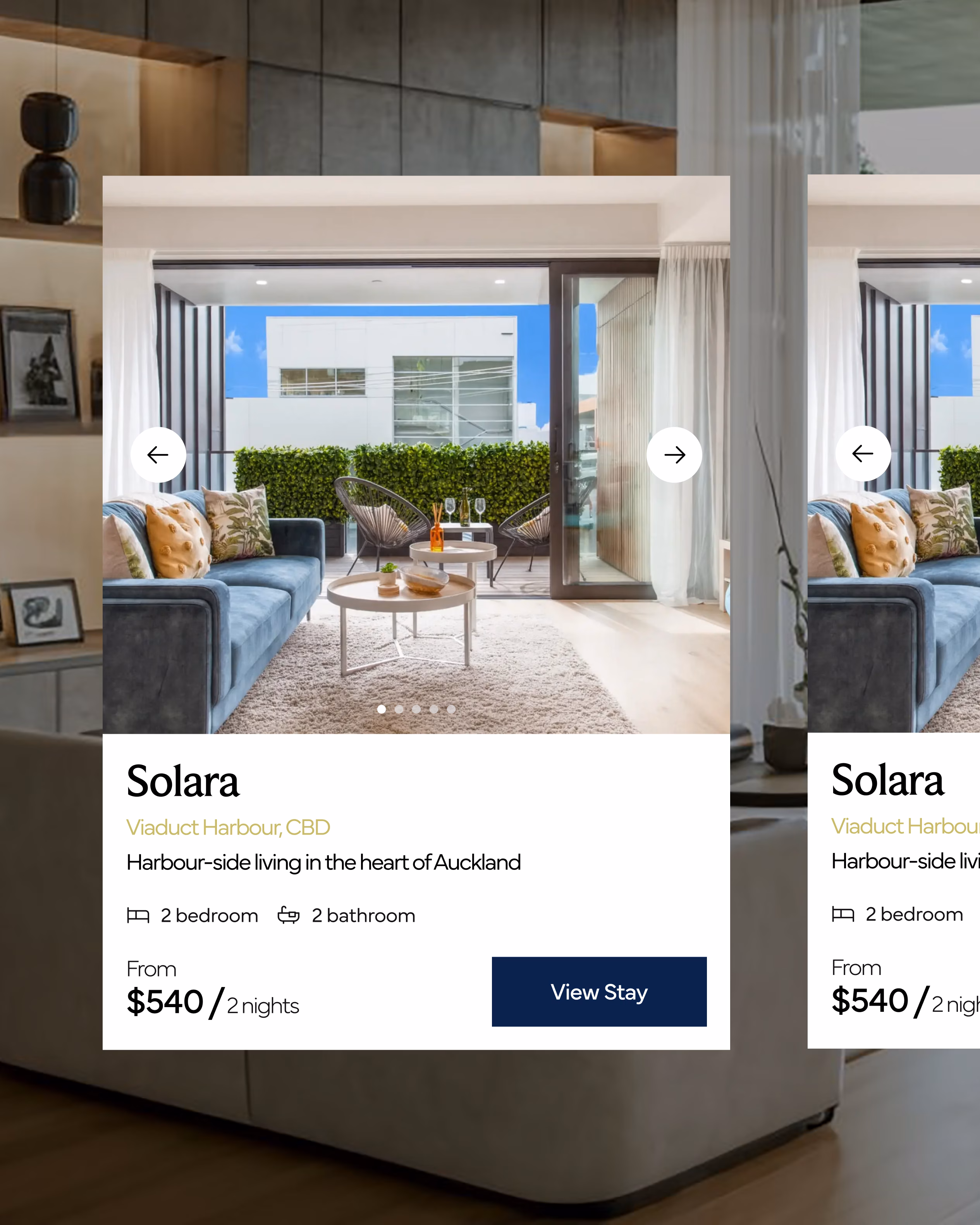 Homello website design showing property listing cards with photos, location, bedroom count, and pricing information by Hatypo Studio