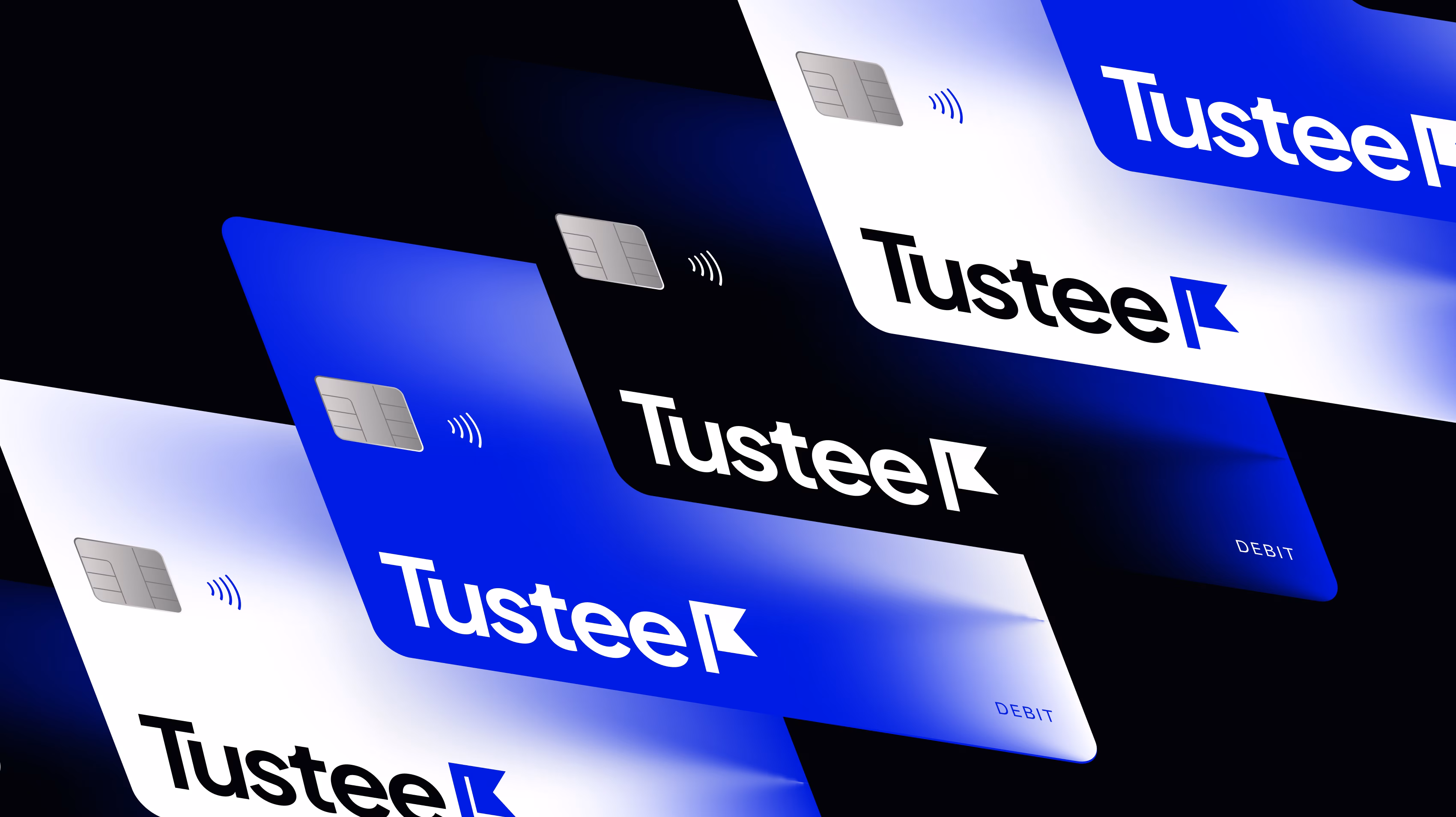 Tustee Finance branding identity with debit card design by Hatypo Studio